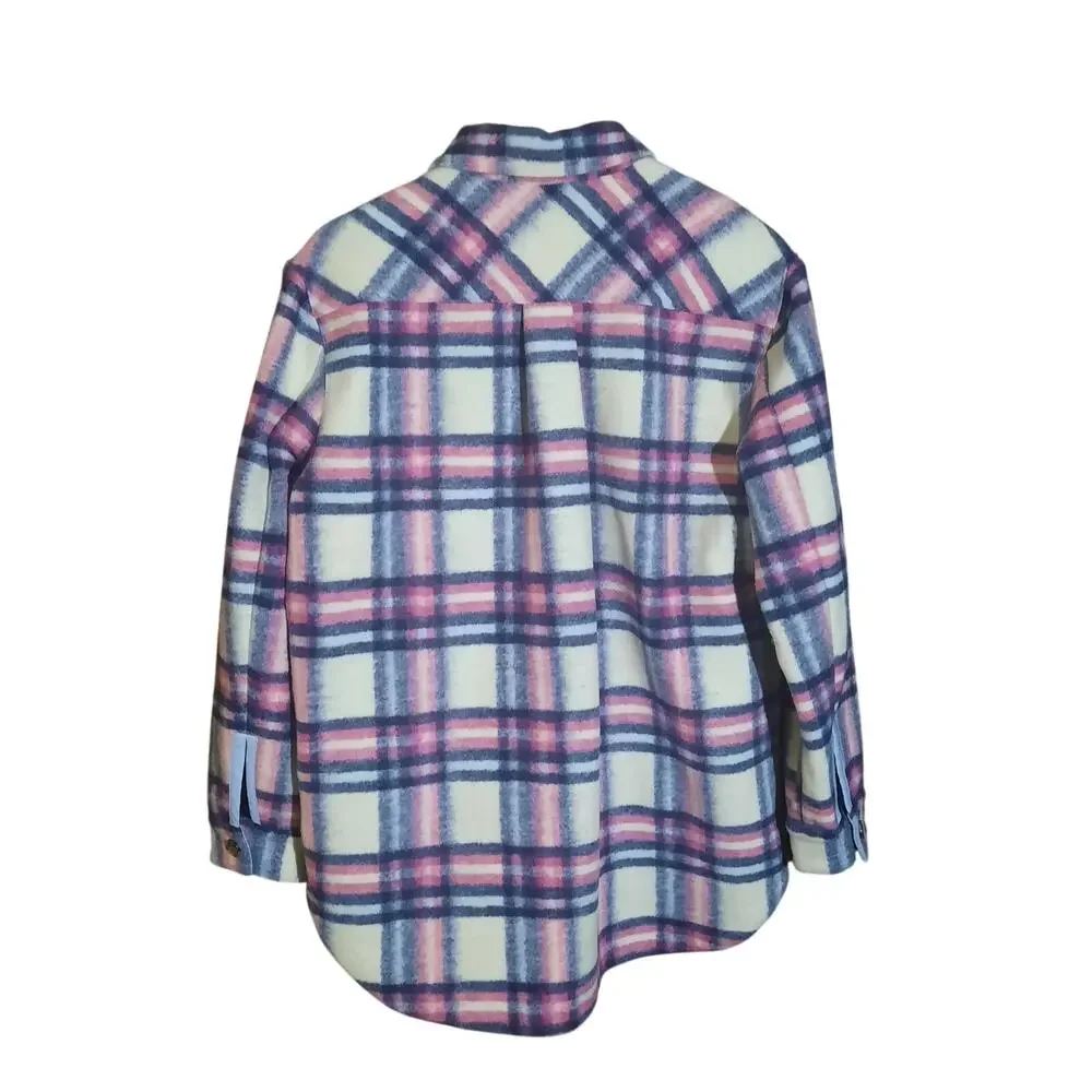 Vineyard Vines Womens Oversized Blue and Pink Plaid Print Brushed Shacket Size M